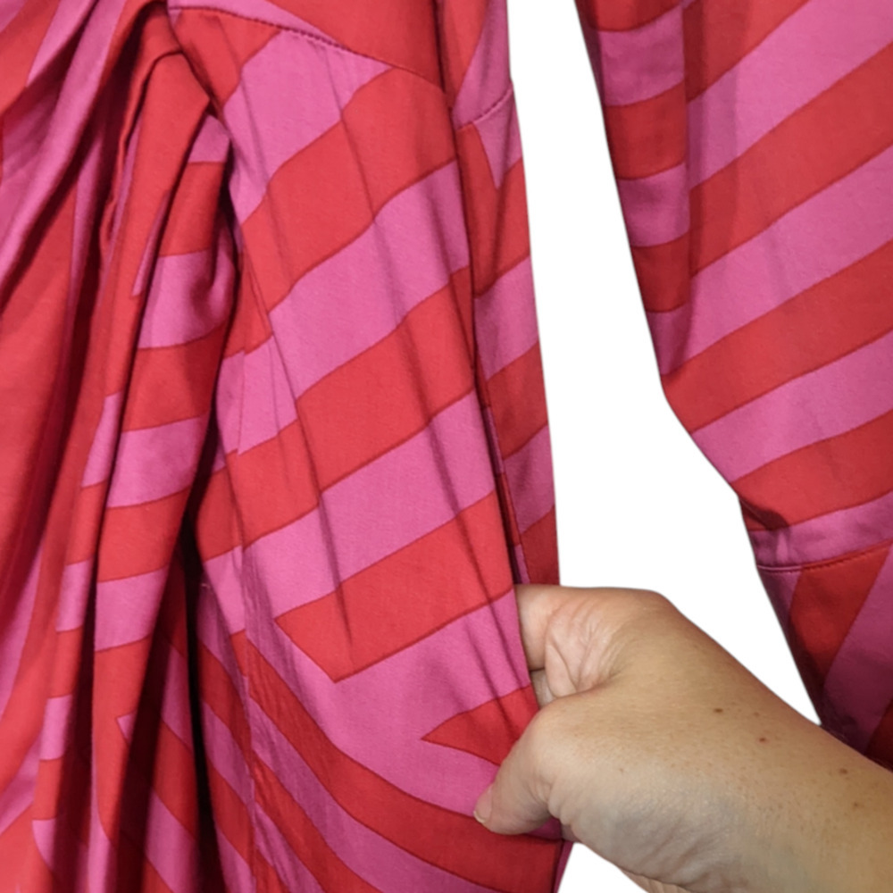 Ulla Popken Pink Mixed Strip Long Sleeve Midi Dress Work Office Funky Art 16 18 - Picture 6 of 15